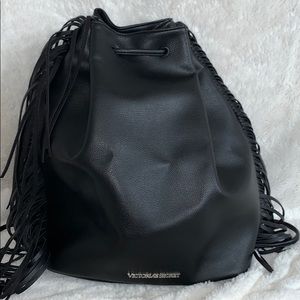 Black Leather Victoria Secret Backpack